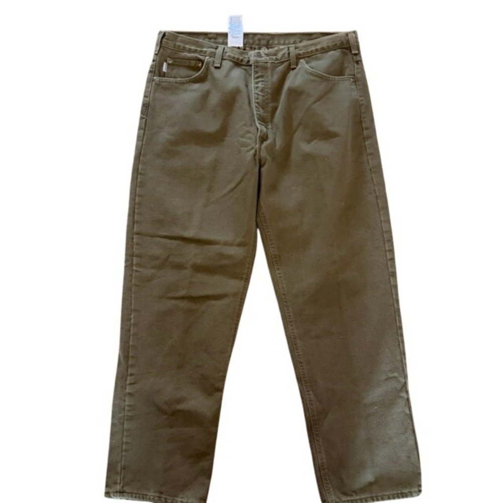 Carhart  Mens Bark Brown Flannel Lined Work Pants 40x32 Relaxed Straight